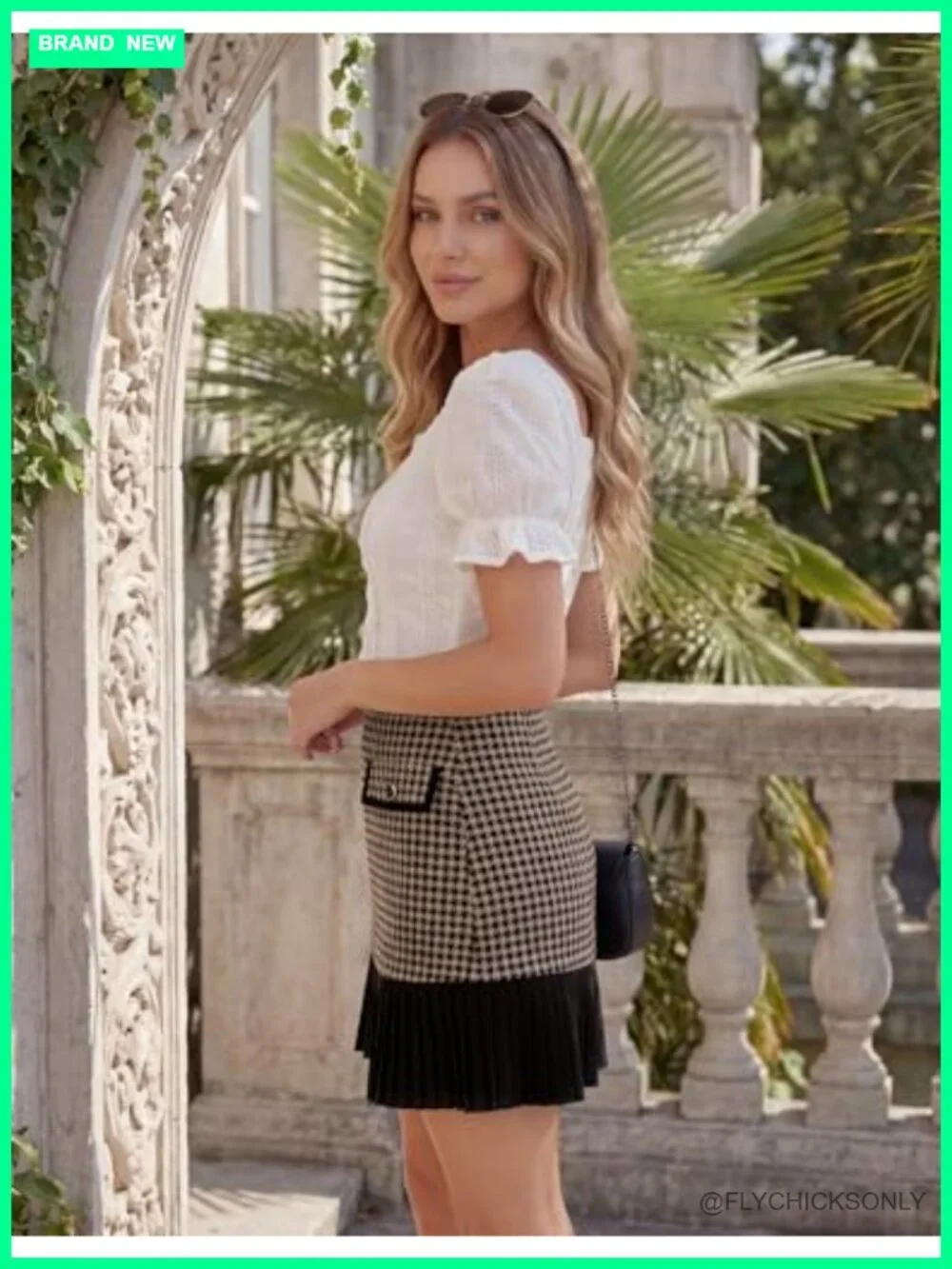 High Waist Pleated A-Line Mini Skirt with Buttons & Faux Pockets